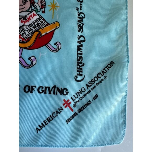 Vtg 80s American Lung Association ALA Christmas Seals SANTA Bandana Scarf Blue - Picture 3 of 9